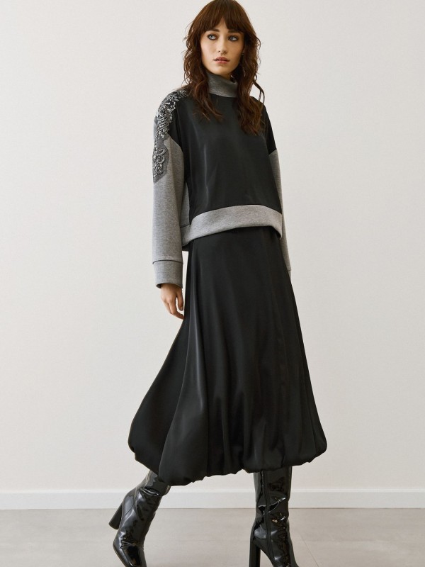 Black Satin Balloon Skirt