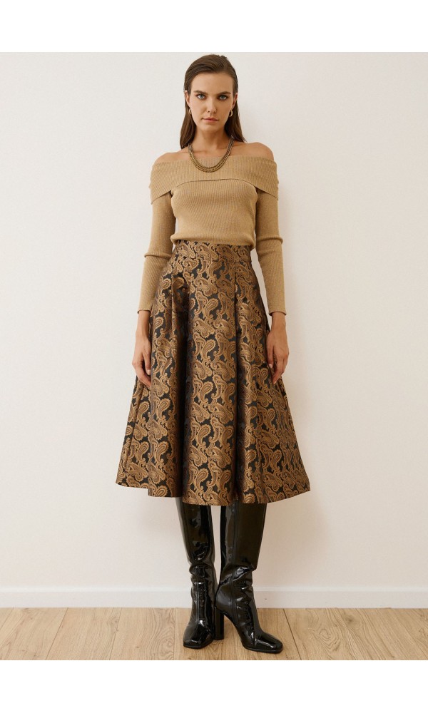 Midi Φούστα με Χρυσό Σχέδιο Paisley Midi Φούστα με Χρυσό Σχέδιο Paisley