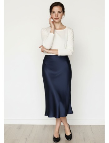 Midi Satin Μπλε Φούστα