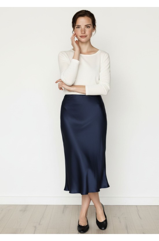 Midi Satin Μπλε Φούστα Midi Satin Μπλε Φούστα