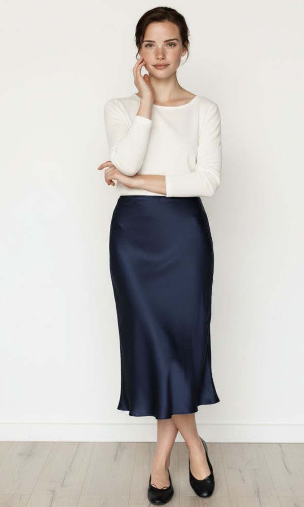 Midi Satin Μπλε Φούστα