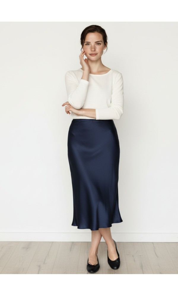 Midi Satin Μπλε Φούστα