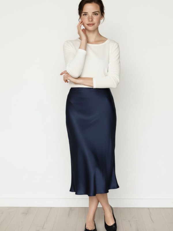 Midi Satin Blue Skirt