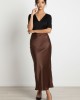 Midi Satin Σοκολά Φούστα