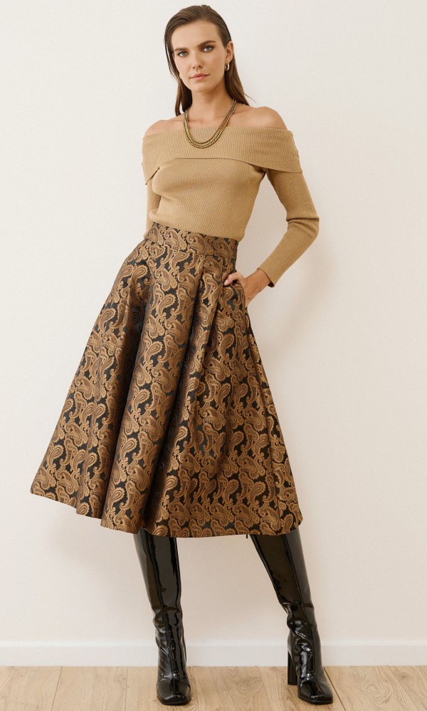 Midi Φούστα με Χρυσό Σχέδιο Paisley Midi Φούστα με Χρυσό Σχέδιο Paisley