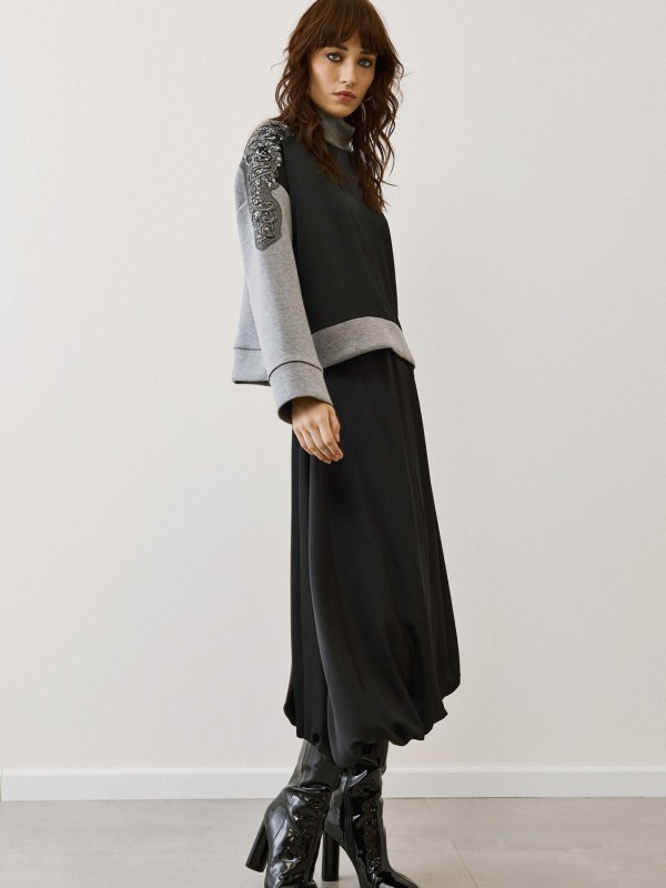 Black Satin Balloon Skirt