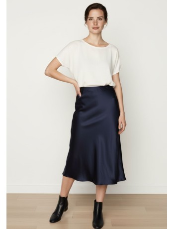 Midi Satin Μπλε Φούστα