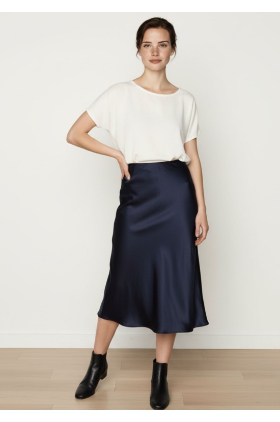 Midi Satin Μπλε Φούστα Midi Satin Μπλε Φούστα