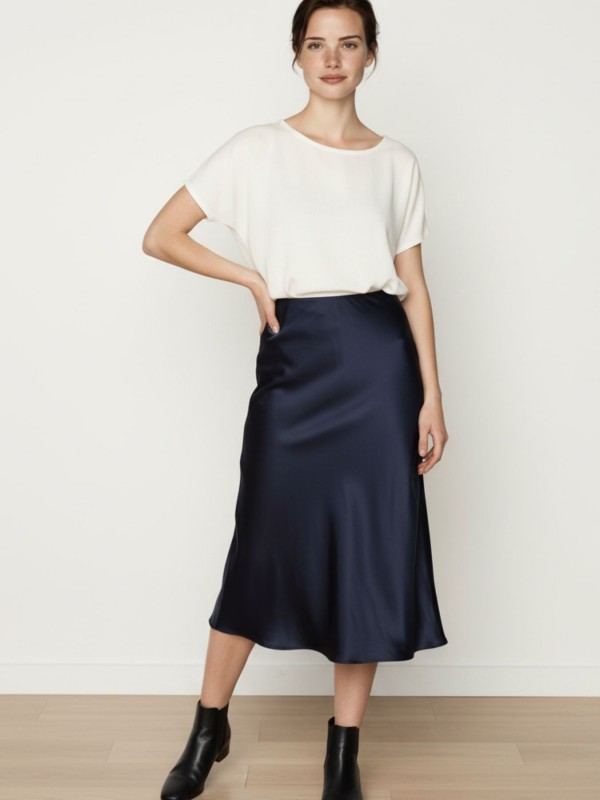 Midi Satin Blue Skirt