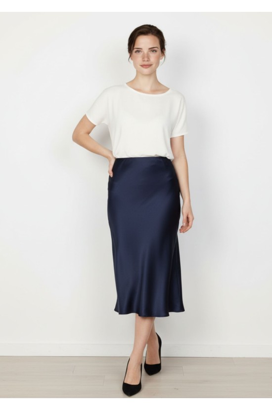 Midi Satin Μπλε Φούστα Midi Satin Μπλε Φούστα