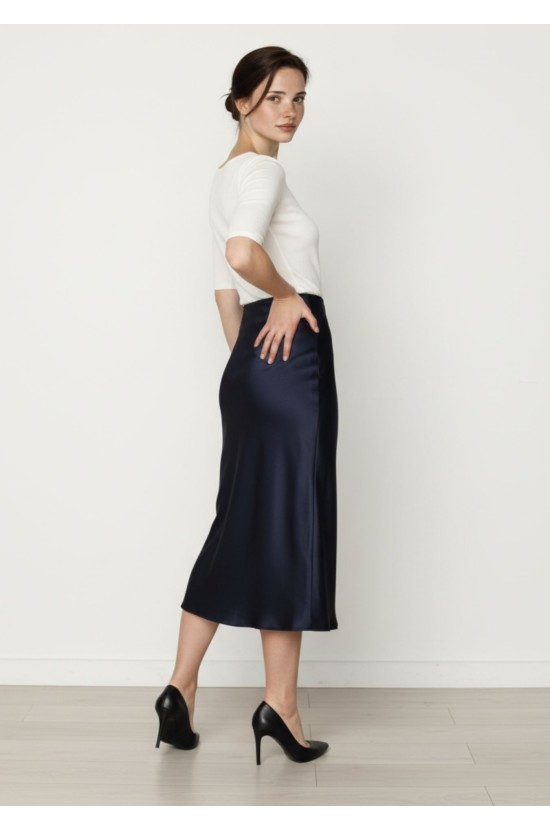 Midi Satin Μπλε Φούστα Midi Satin Μπλε Φούστα