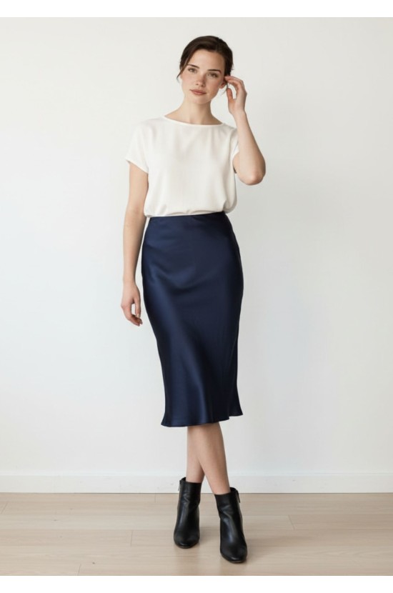 Midi Satin Μπλε Φούστα Midi Satin Μπλε Φούστα