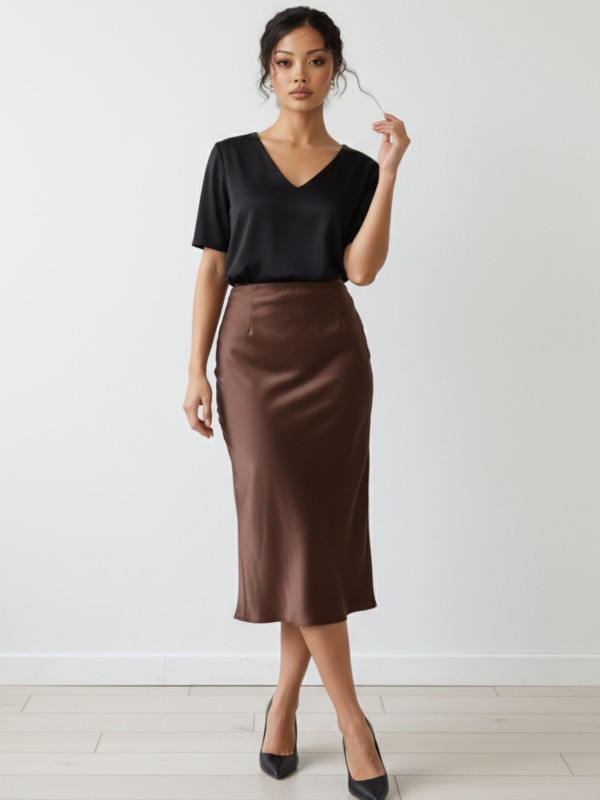 Midi Satin Chocolate Skirt Midi Satin Chocolate Skirt