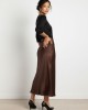 Midi Satin Σοκολά Φούστα