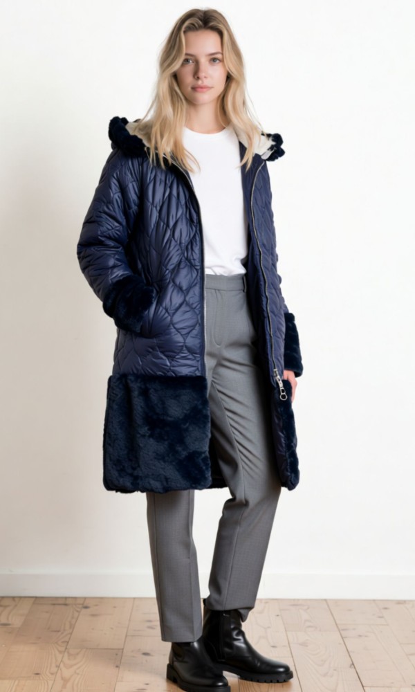 Μπουφάν Μπλε Με Γούνα