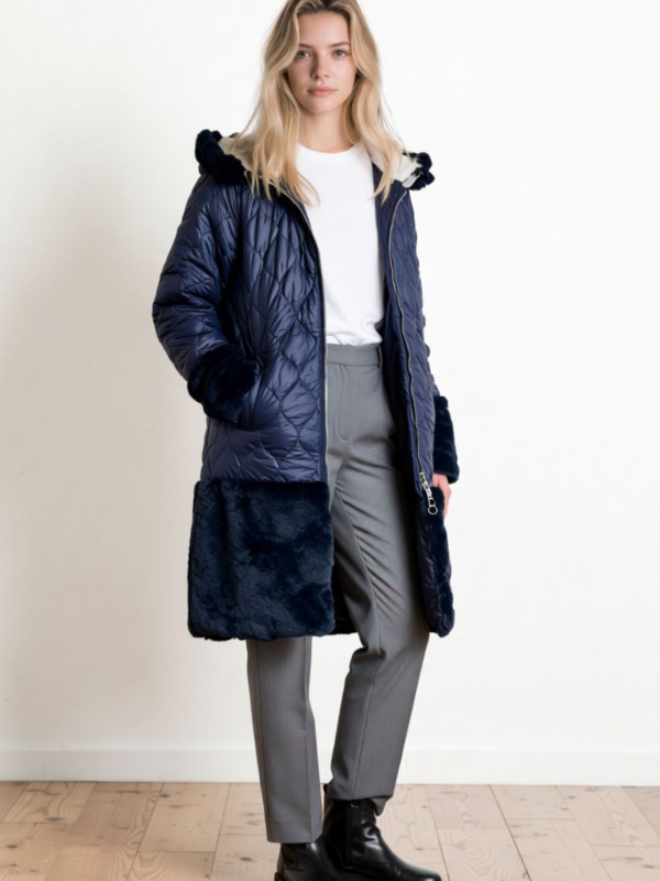 Μπουφάν Μπλε Με Γούνα