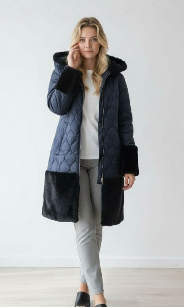 Μπουφάν Μπλε Με Γούνα