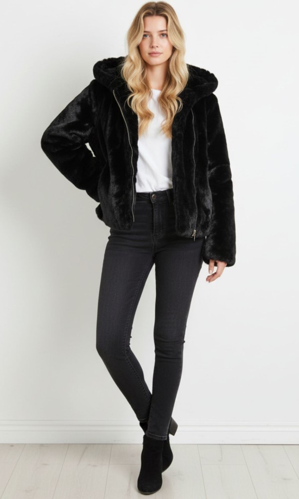 Faux Fur Πανωφόρι 2-σε-1 με Αποσπώμενα Μανίκια 