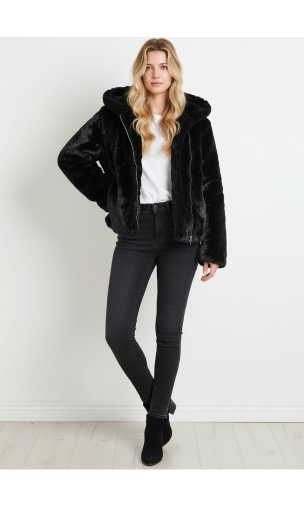 Faux Fur Πανωφόρι 2-σε-1 με Αποσπώμενα Μανίκια 