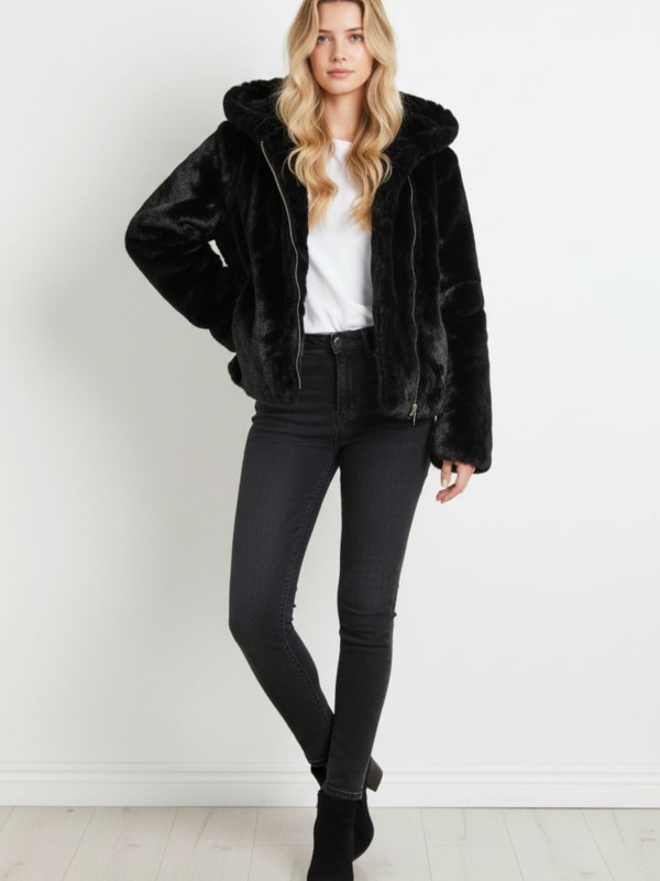 Faux Fur Πανωφόρι 2-σε-1 με Αποσπώμενα Μανίκια 