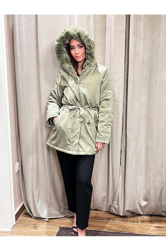 Long Olive Jacket With Fur