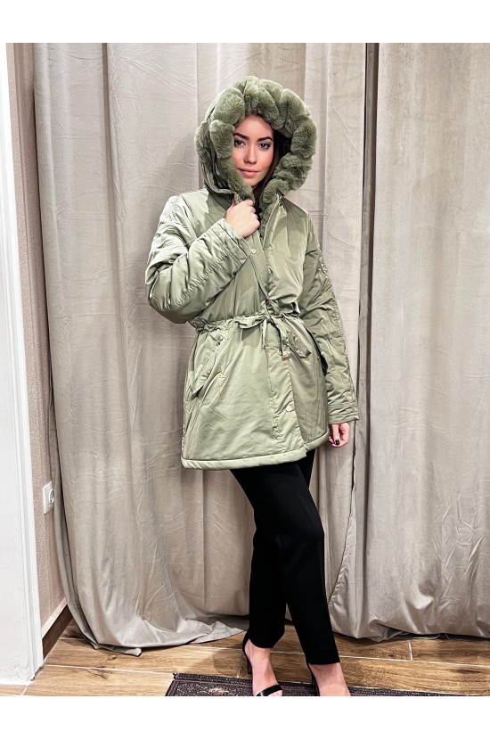 Long Olive Jacket With Fur