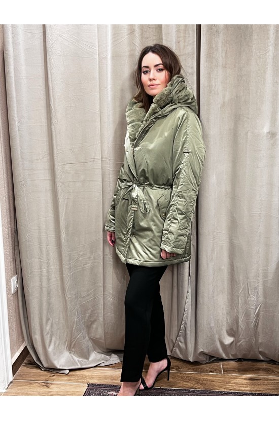 Long Olive Jacket With Fur