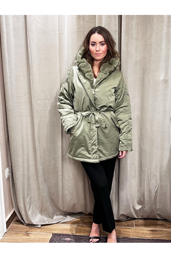 Long Olive Jacket With Fur