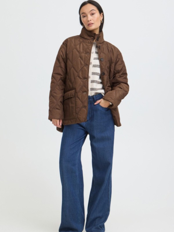 Quilted Jacket with Buttons - Brown