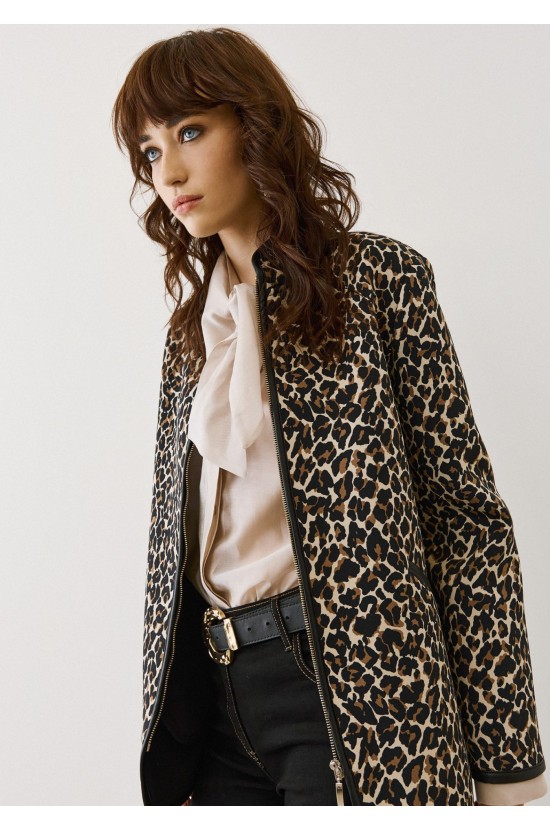 Leopard Πανωφόρι με Δερμάτινες Λεπτομέρειες Leopard Πανωφόρι με Δερμάτινες Λεπτομέρειες