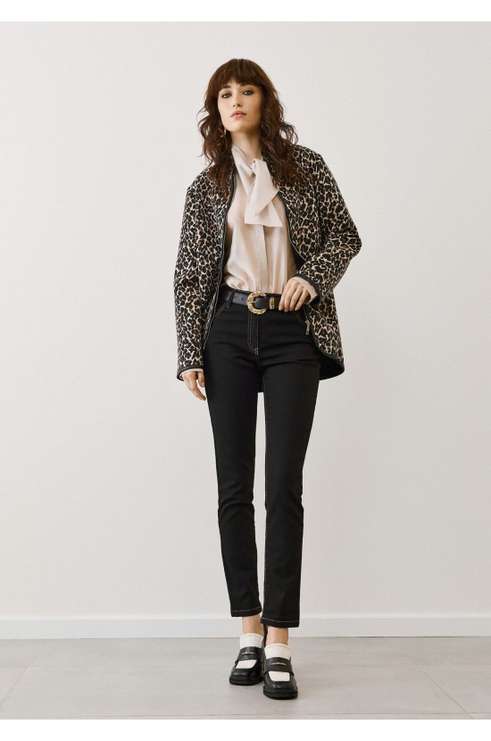 Leopard Πανωφόρι με Δερμάτινες Λεπτομέρειες Leopard Πανωφόρι με Δερμάτινες Λεπτομέρειες