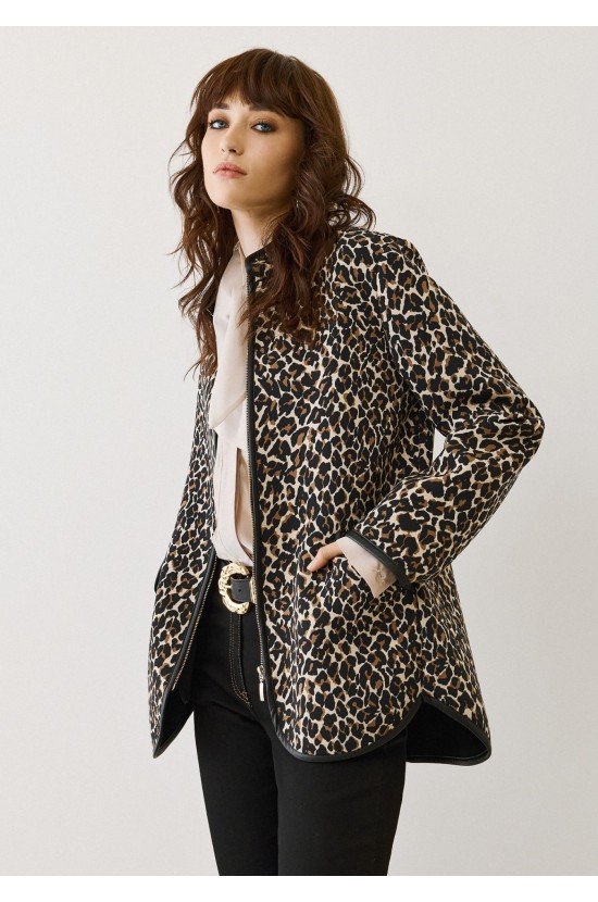 Leopard Πανωφόρι με Δερμάτινες Λεπτομέρειες Leopard Πανωφόρι με Δερμάτινες Λεπτομέρειες