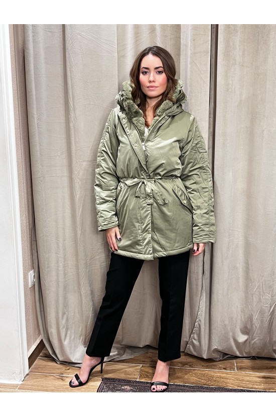 Long Olive Jacket With Fur