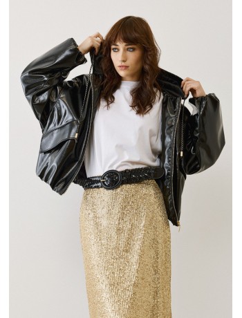 Oversized Μπουφάν από Γυαλιστερή Δερματίνη