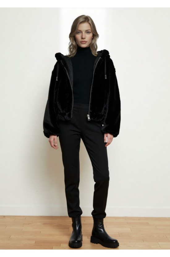 Μαύρο Faux Fur Γουνάκι με Κουκούλα Μαύρο Faux Fur Γουνάκι με Κουκούλα