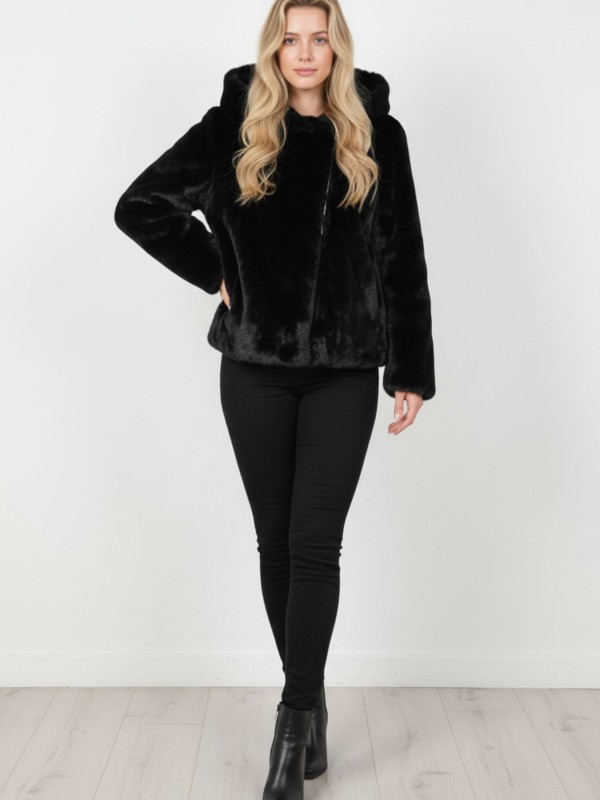 Faux Fur Πανωφόρι 2-σε-1 με Αποσπώμενα Μανίκια 