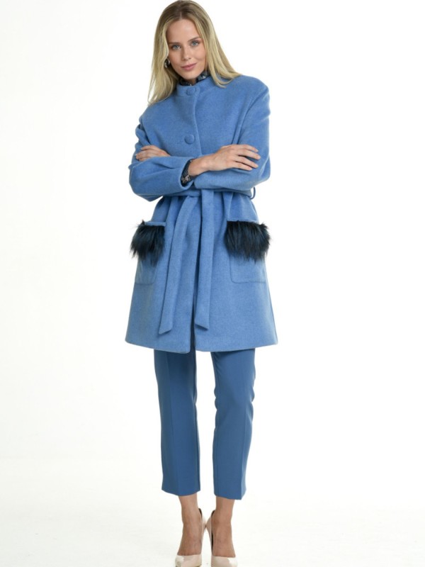 Blue Coat with Fur Pockets
