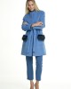 Γαλάζιο Παλτό με Τσέπες Γούνα