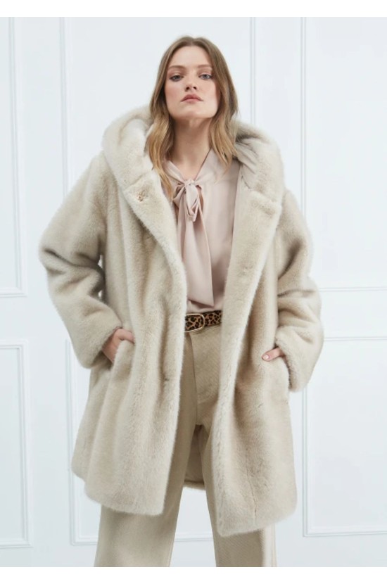 Ecru Fur Coat with Hood Ecru Fur Coat with Hood