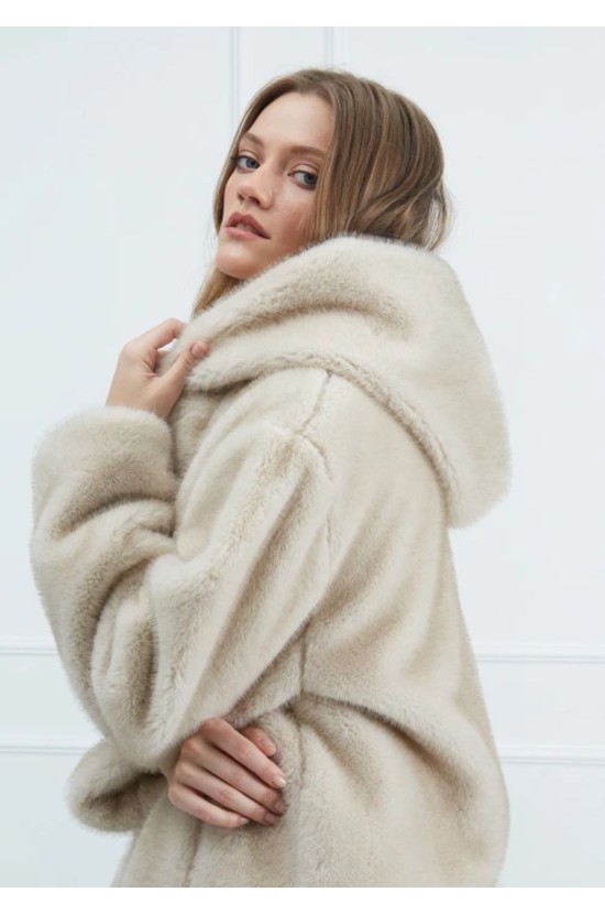 Ecru Fur Coat with Hood Ecru Fur Coat with Hood
