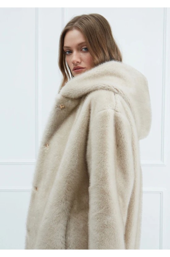Ecru Fur Coat with Hood Ecru Fur Coat with Hood