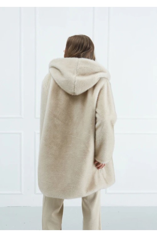 Ecru Fur Coat with Hood Ecru Fur Coat with Hood