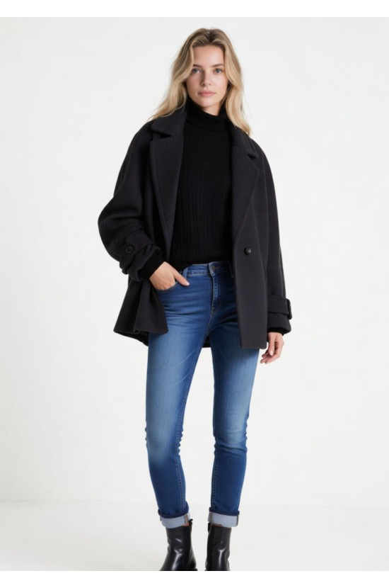 Μαύρο Oversized Ημίπαλτο Μαύρο Oversized Ημίπαλτο