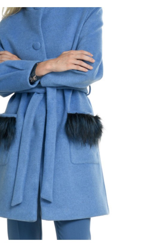 Γαλάζιο Παλτό με Τσέπες Γούνα