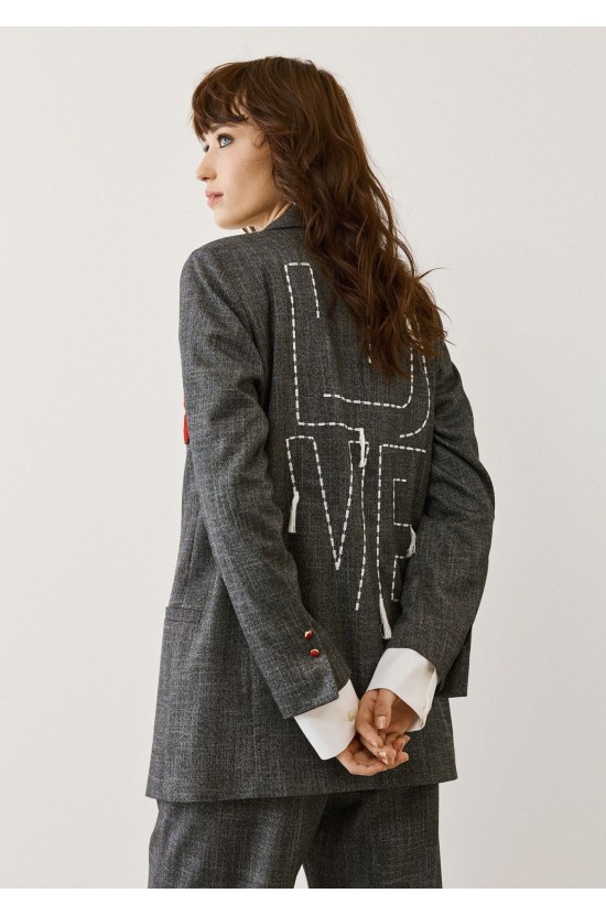 Grey Jacket With Embroidered Details