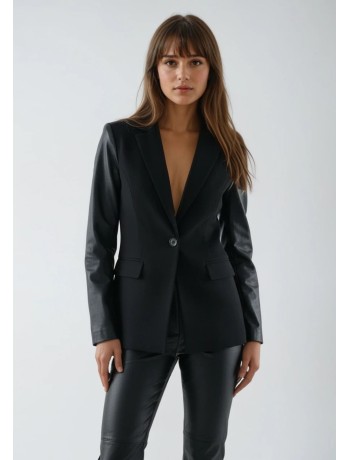 Σακάκι Μαύρο Με Δερματίνη