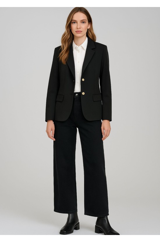 Κλασικό Μαύρο Σακάκι με Χρυσά Κουμπιά