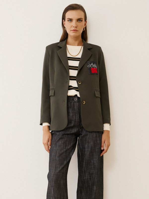 Σακάκι Boyfriend χακί με Denim πλάτη