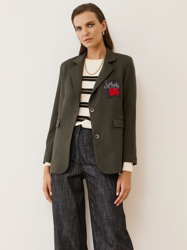 Σακάκι Boyfriend χακί με Denim πλάτη
