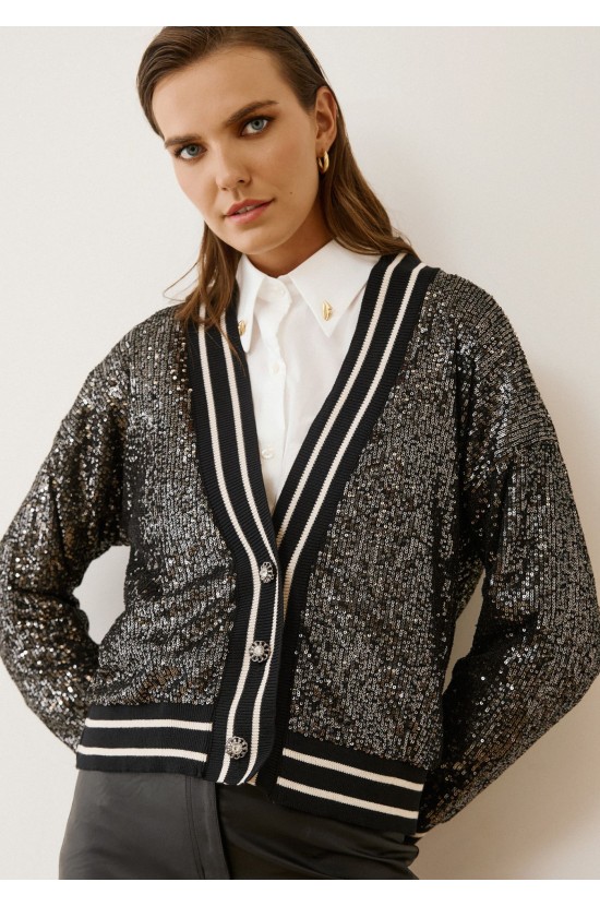 Jacket with Puff Sleeves and Striped Details